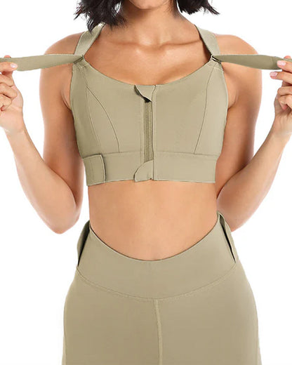 Women's Zipper Front High-Strength Support Adjustable Straps Cross Back Short Fitness Sports Bra ( Buy 1 Get 1 Free )