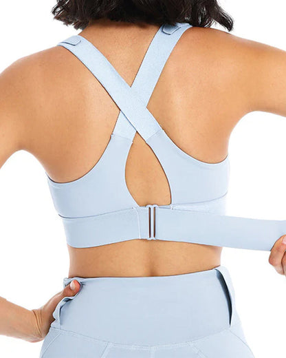 Women's Zipper Front High-Strength Support Adjustable Straps Cross Back Short Fitness Sports Bra ( Buy 1 Get 1 Free )