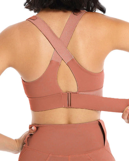 Women's Zipper Front High-Strength Support Adjustable Straps Cross Back Short Fitness Sports Bra ( Buy 1 Get 1 Free )