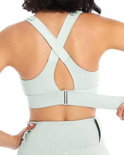 Women's Zipper Front High-Strength Support Adjustable Straps Cross Back Short Fitness Sports Bra ( Buy 1 Get 1 Free )