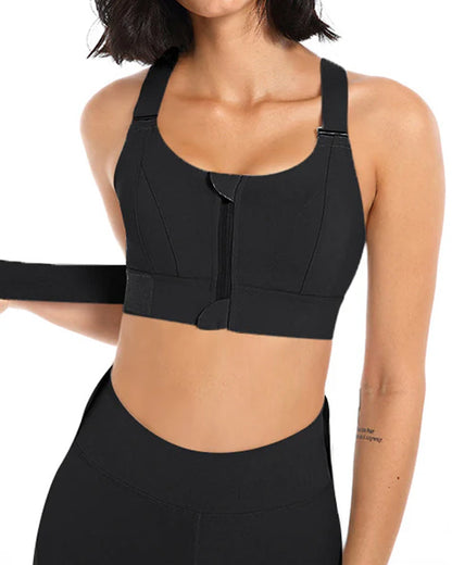 Women's Zipper Front High-Strength Support Adjustable Straps Cross Back Short Fitness Sports Bra ( Buy 1 Get 1 Free )