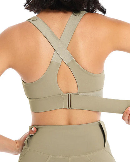 Women's Zipper Front High-Strength Support Adjustable Straps Cross Back Short Fitness Sports Bra ( Buy 1 Get 1 Free )