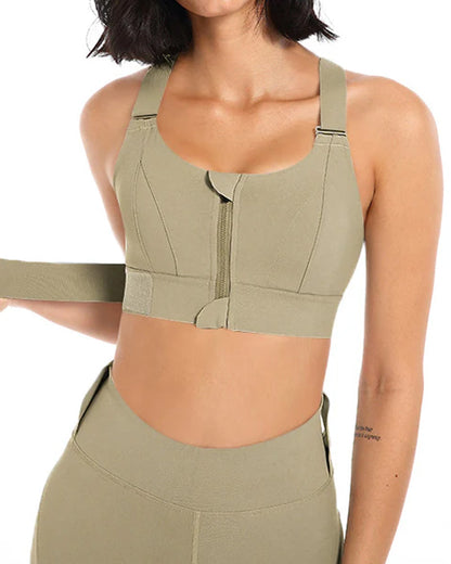 Women's Zipper Front High-Strength Support Adjustable Straps Cross Back Short Fitness Sports Bra ( Buy 1 Get 1 Free )