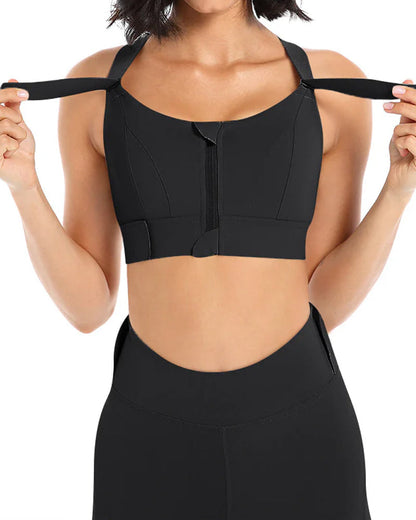 Women's Zipper Front High-Strength Support Adjustable Straps Cross Back Short Fitness Sports Bra ( Buy 1 Get 1 Free )