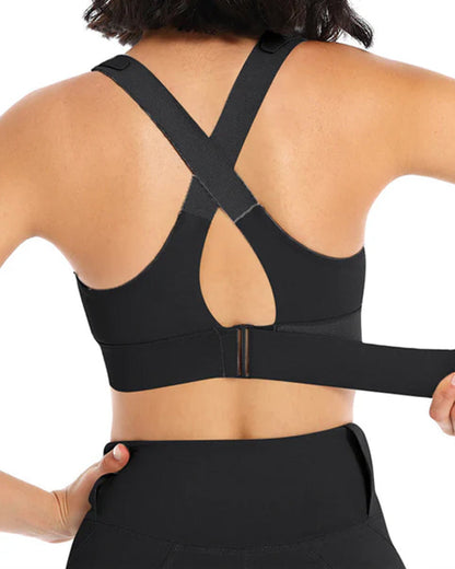 Women's Zipper Front High-Strength Support Adjustable Straps Cross Back Short Fitness Sports Bra ( Buy 1 Get 1 Free )