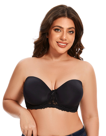 Mesh Curvy Lightly Padded strapless Wired Bra-BLACK